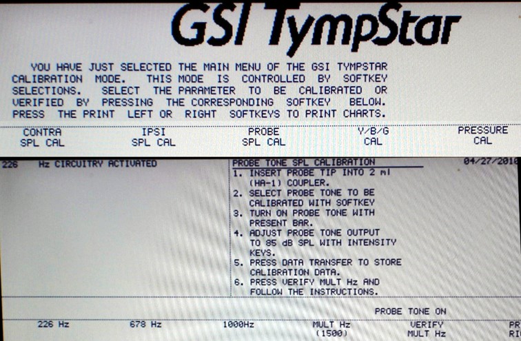 Calibration menu of tympstar